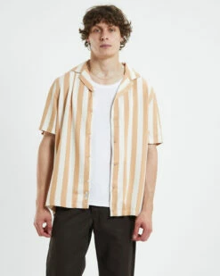Tulum Short Sleeve Resort Shirt Tan/White