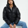 Lennon Leather Look Puffa Jacket Black