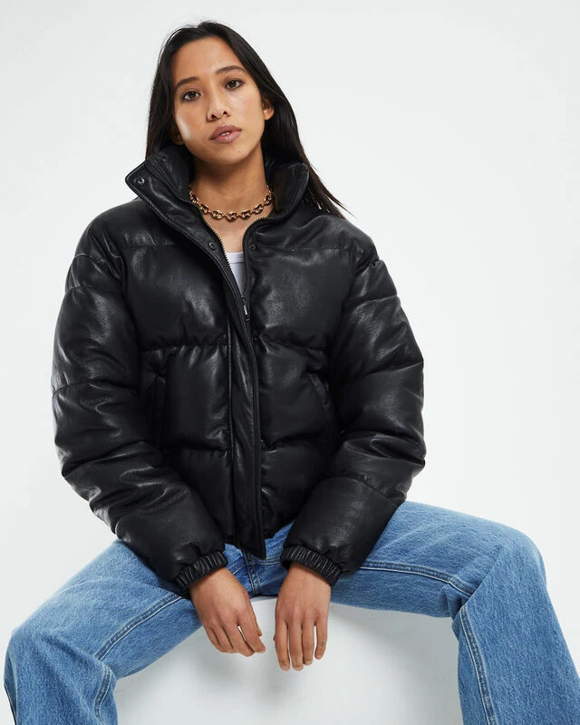 Lennon Leather Look Puffa Jacket Black 3 Lennon Leather Look Puffa Jacket Black