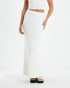 Bonnie Rib Knit Maxi Skirt White