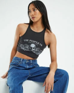 Good Times Crop Rib Tank Top Vintage Black