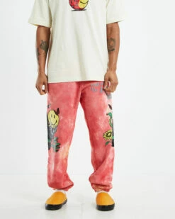 MARKET Smiley Look At The Bright Side Tie Dye Sweatpants Pink