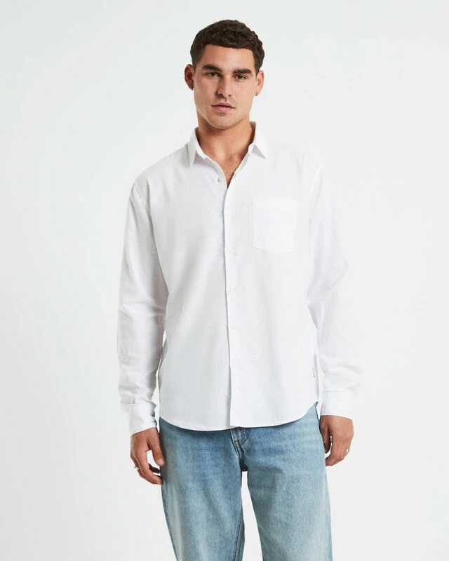 Grover Long Sleeve Linen Shirt White 3 Grover Long Sleeve Linen Shirt White