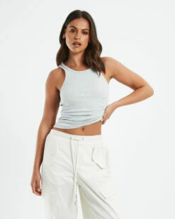 Racer Ribbed Tank Top Grey Marle