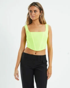 Adaline Mesh Square Neck Corset Yellow