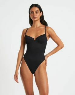 Rib Underwire One Piece In Black