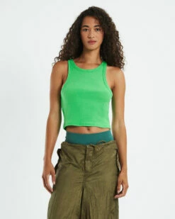 High Neck Crop Top Green