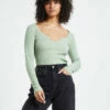 Deep V-Neck Long Sleeve Top Dusty Sage Green -Insight Shop 1 1833