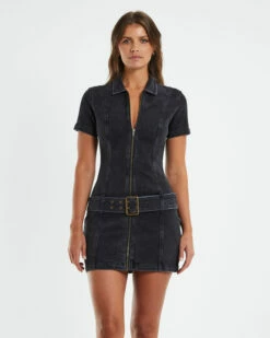 Insight Mae Denim Low Belted Dress Dark Blue