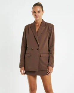 Tia Boyfriend Blazer Chocolate Brown