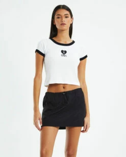 Heart Embroidery Raglan Tee White