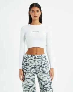 Afends Boundless Recycled Cropped Rib Long Sleeve Top White