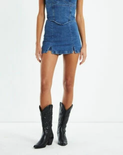 Alix Clean Front Denim Skort Blue