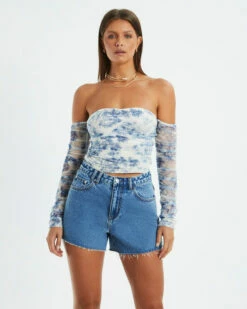 Holly Toile Print Gathered Off Shoulder Top Assorted