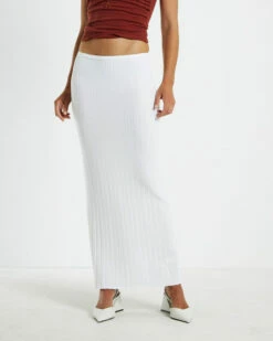 Tayla Texture Knit Midi Skirt Off White