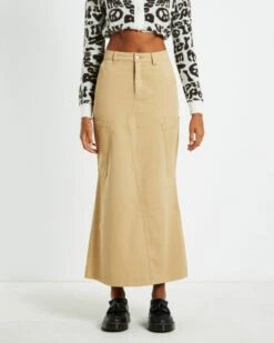 Insight Maxi Canvas Cargo Skirt Cream