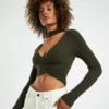 Amelia Choker Long Sleeve Top Khaki Green 2 Amelia Choker Long Sleeve Top Khaki Green -Insight Shop 1 21876