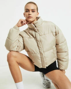 Casey Cropped Puffer Jacket Camel Beige