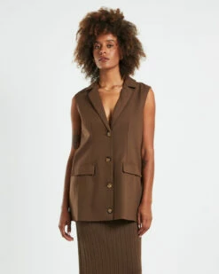 Lyka Sleeveless Blazer Chocolate Brown