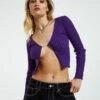 Becky Split Front Long Sleeve Cardi Purple -Insight Shop 1 22456