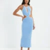 Athena Contrast Bind Midi Cut Out Dress Blue