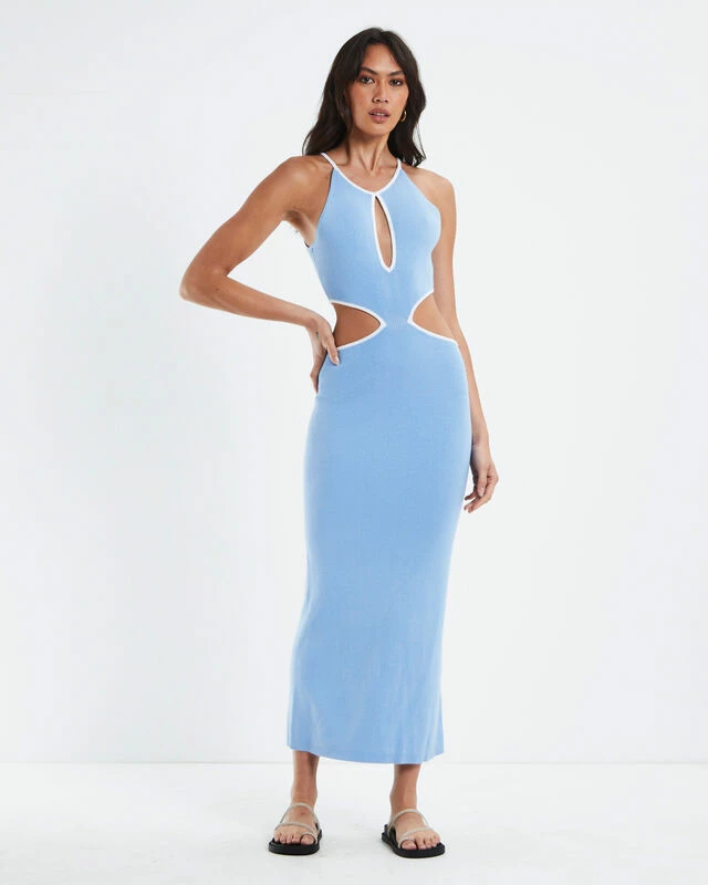 Athena Contrast Bind Midi Cut Out Dress Blue 3 Athena Contrast Bind Midi Cut Out Dress Blue