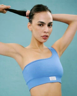 Seamless One Shoulder Crop Top Cobalt Blue