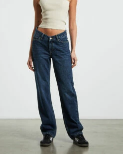 Emmy V Waist Straight Jeans In Y2K Blue