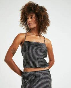 Gianna Satin Stripe Silky Cami Black