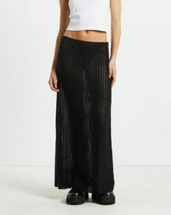 Alora Sheer Pointelle Maxi Skirt Black