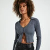 Willow Hook Front Knit Long Sleeve Top Slate Gray 1 Willow Hook Front Knit Long Sleeve Top Slate Gray -Insight Shop 1 27075