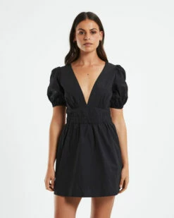 Piper Puff Sleeve Mini Dress Black
