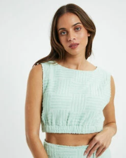 Ashby Terry Towelling Crop Top Green