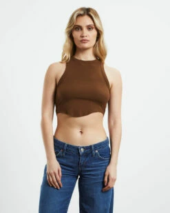 BDG Urban Outfitters Curved Hem Tank Chocolate Brown
