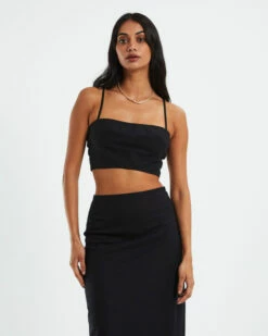Delilah Linen Bandeau Top Black