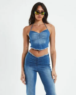 Roxanne Hanky Hem Halter Top Blue