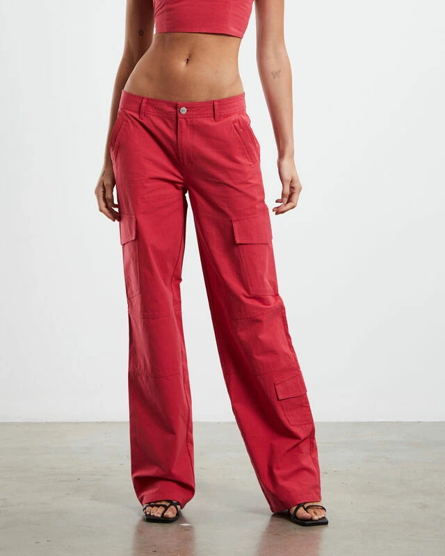 Amity Low Rise Cargo Pants Red 3 Amity Low Rise Cargo Pants Red