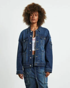 True Religion Oversized Jimmy Denim Jacket Blue