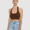 Halter Neck Rib Crop Top Chocolate Brown -Insight Shop 1 30958