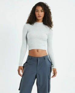Ribbed Long Sleeve Skivvy Grey