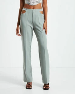 Lori Cut Out Tailored Pants Green