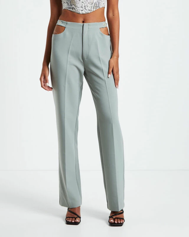 Lori Cut Out Tailored Pants Green 3 Lori Cut Out Tailored Pants Green