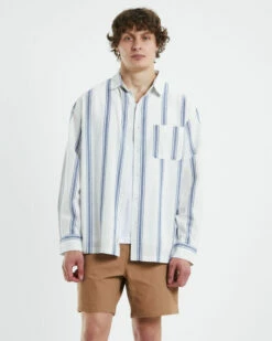 Cody Long Sleeve Shirt Navy/White