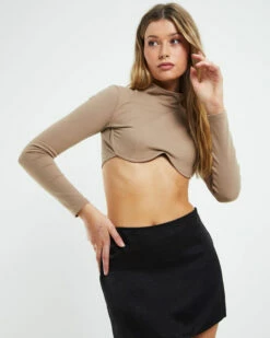 Jennifer Underwire Crop Top Mocha Brown
