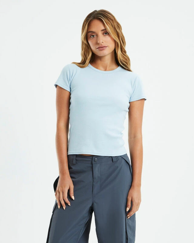 Ribbed Longline Fitted Tee Ice Blue 3 Ribbed Longline Fitted Tee Ice Blue