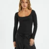 Open Neck Long Sleeve Top Black -Insight Shop 1 38630