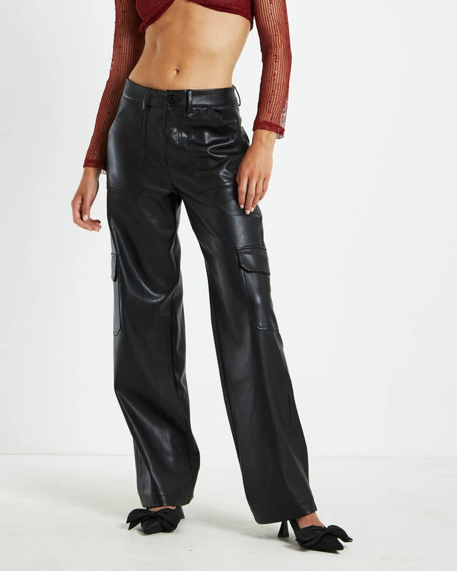 Layla Leather Look Cargo Pants Black 3 Layla Leather Look Cargo Pants Black