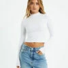 Ribbed Long Sleeve Crop Skivvy White 2 Ribbed Long Sleeve Crop Skivvy White -Insight Shop 1 39551