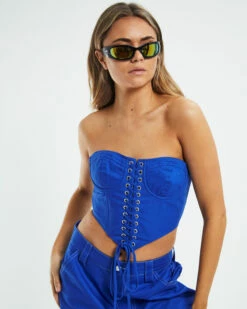 Pia Lace Front Corset Blue