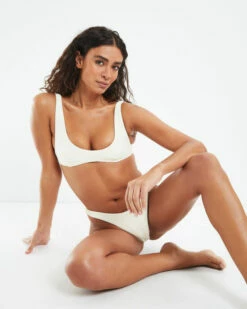 Rib Scoop Crop Bikini Top Almond White